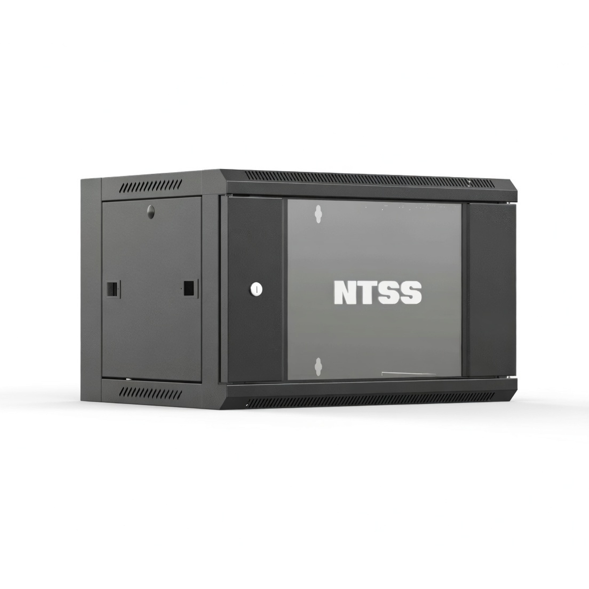 Компактный настенный телекоммуникационный шкаф NTSS W 6U 600×450×370 мм, 19", стеклянная дверь, съемные боковые панели, задняя стенка, черный RAL 9005